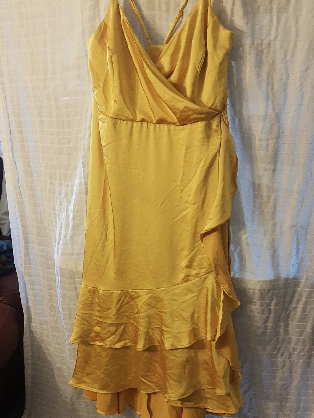 Nine West Mustard Yellow Ruffle-Trim Midi Dress